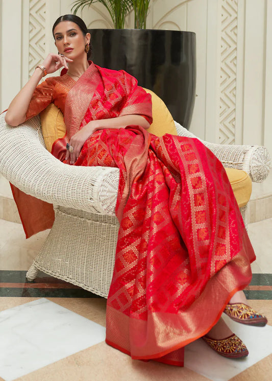 Mojo Red Woven Patola Saree