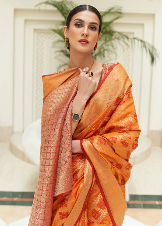 Hot Orange Woven Patola Saree