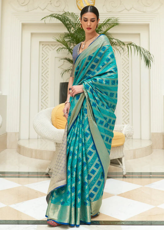 Polished Pine Blue Woven Patola Saree