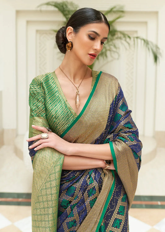 Bluewood And Green Woven Patola Saree