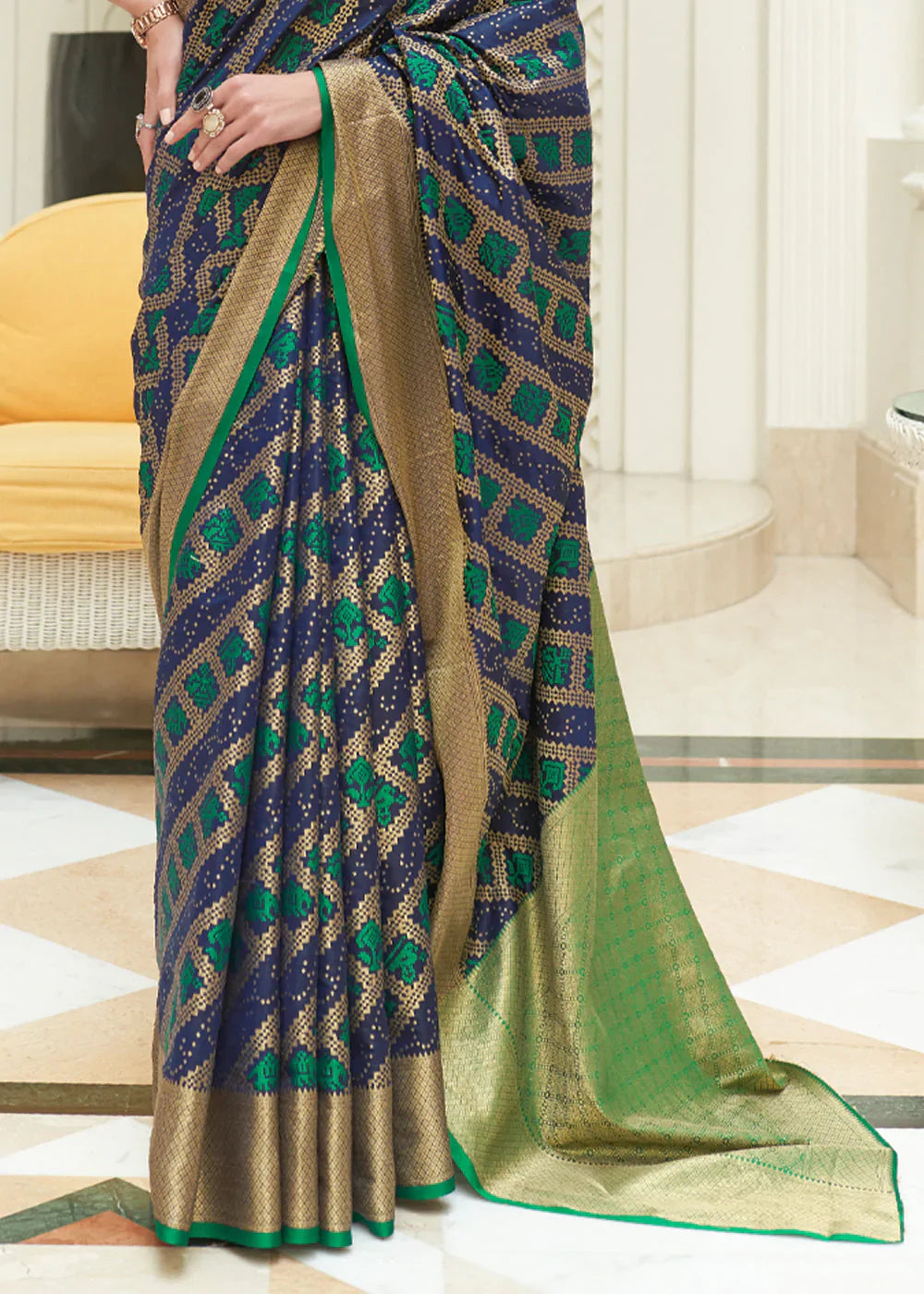 Bluewood And Green Woven Patola Saree