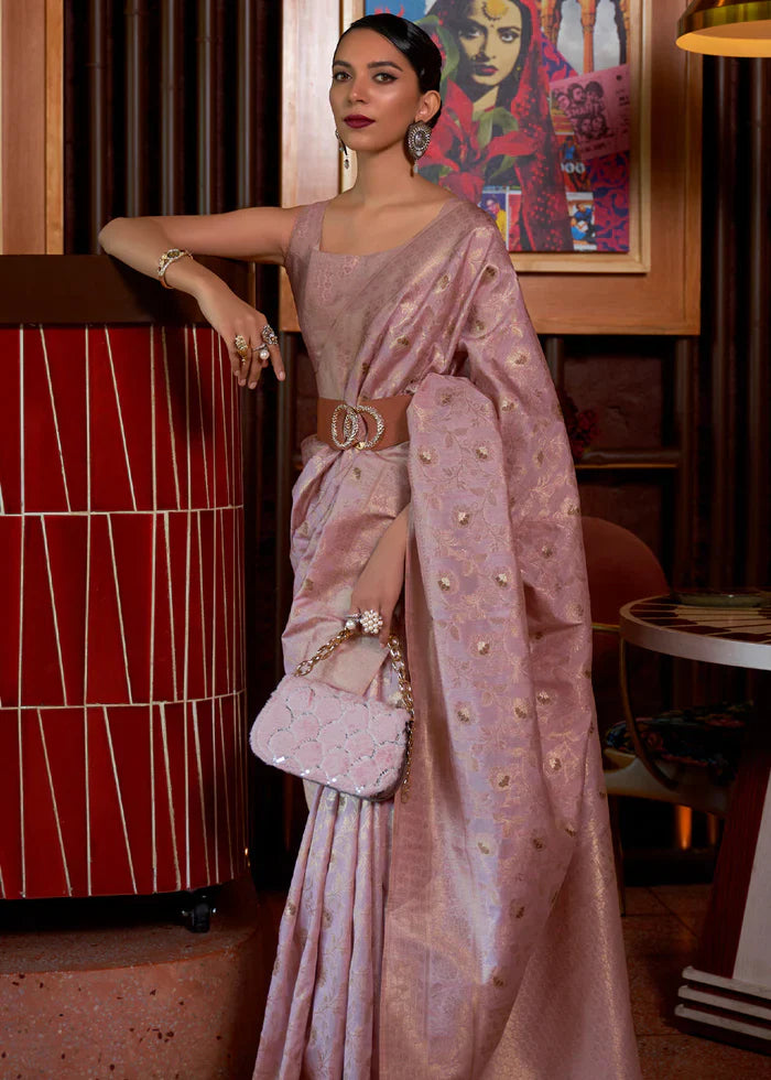 Copper Rose Purple Tussar Woven Silk Saree