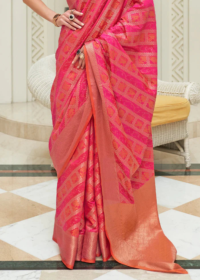French Rose Pink Woven Patola Saree