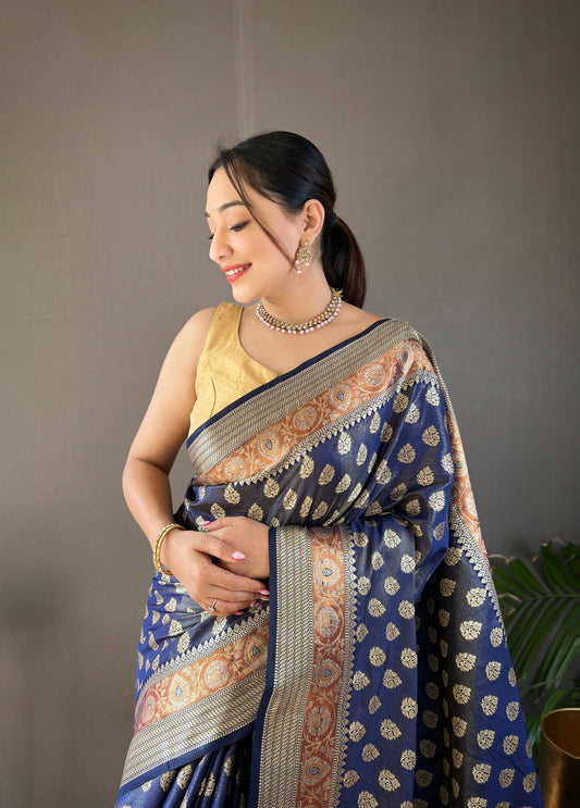 Navy Blue Soft Silk Rich Pallu Woven Saree
