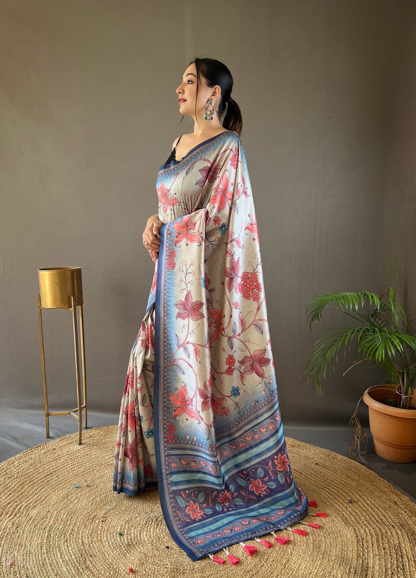 Navy Printed Digital Kalamkari Saree