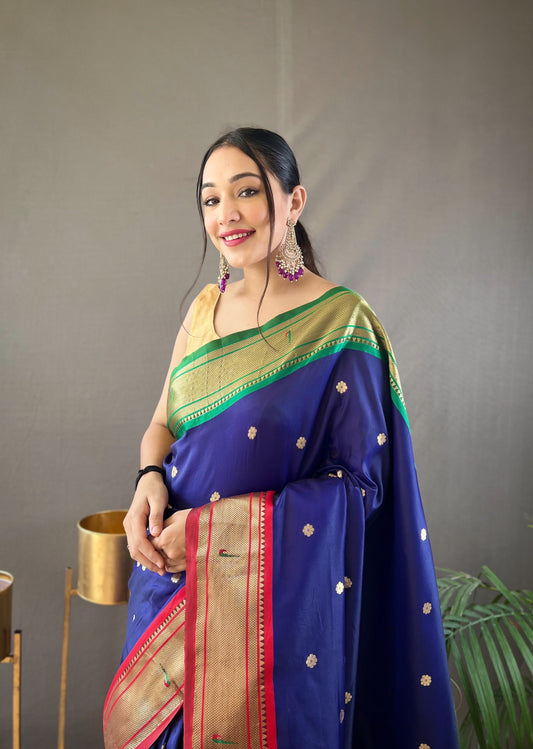 Navy Blue Kamal Paithani Silk Woven Saree