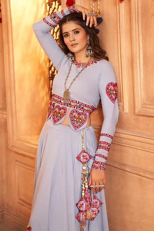 New Laterst Sky Chaniya Choli For Women Wear Navratri Lehenga