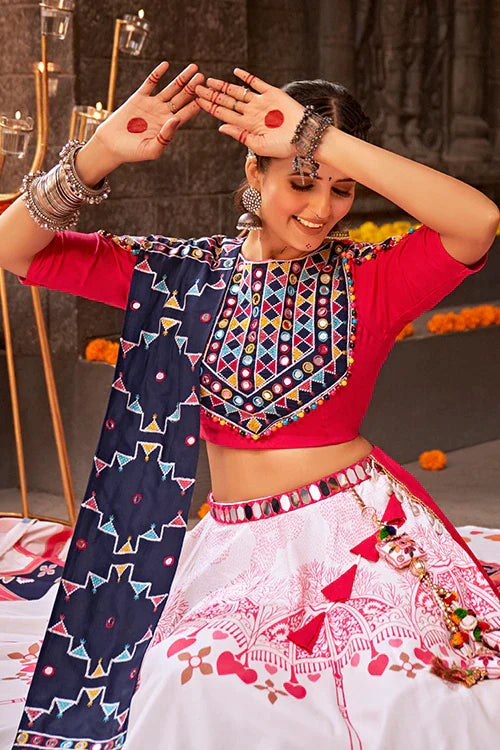 Printed Work White Color Best Chaniya Choli For Navratri Festival