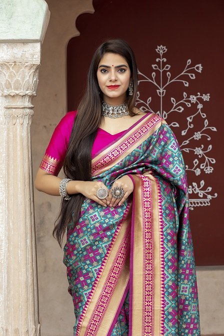 Grey Banarasi Silk Party Wear Saree Collection