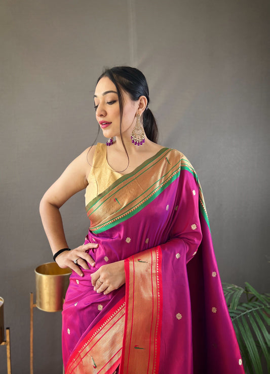Pink Kamal Paithani Silk Woven Saree