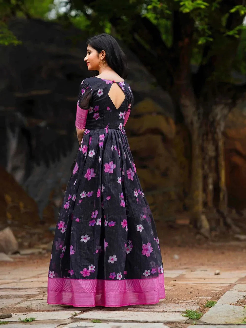 Wine Color Floral Printed Soft Cotton Gown