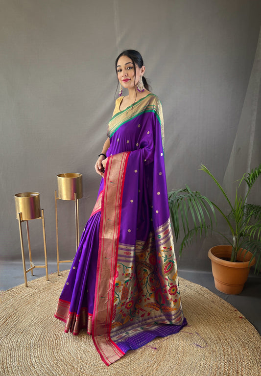 Purple Kamal Paithani Silk Woven Saree