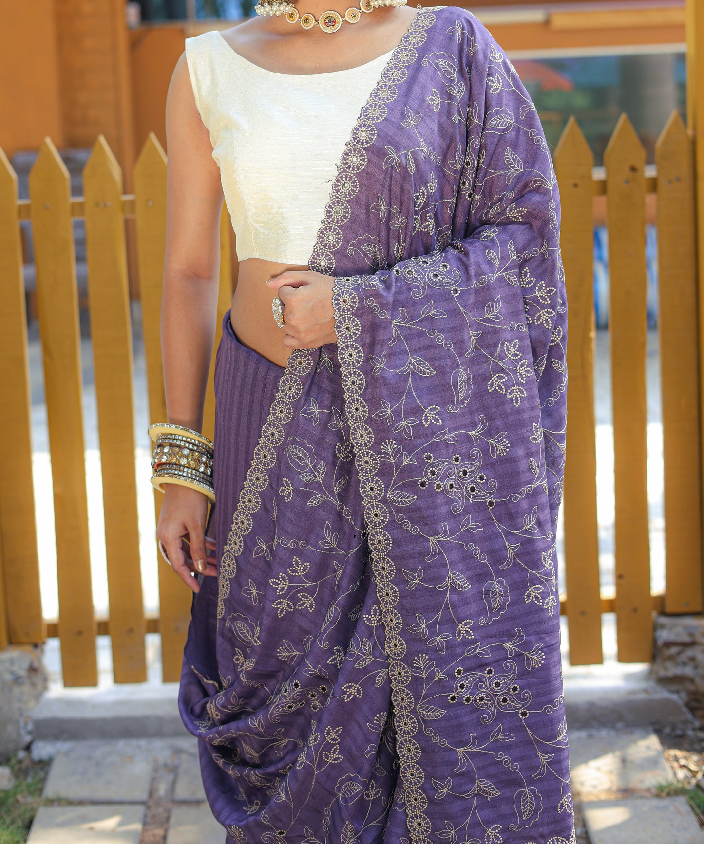 Dusty Purple Aaisha Tussar Silk Embroidered Saree