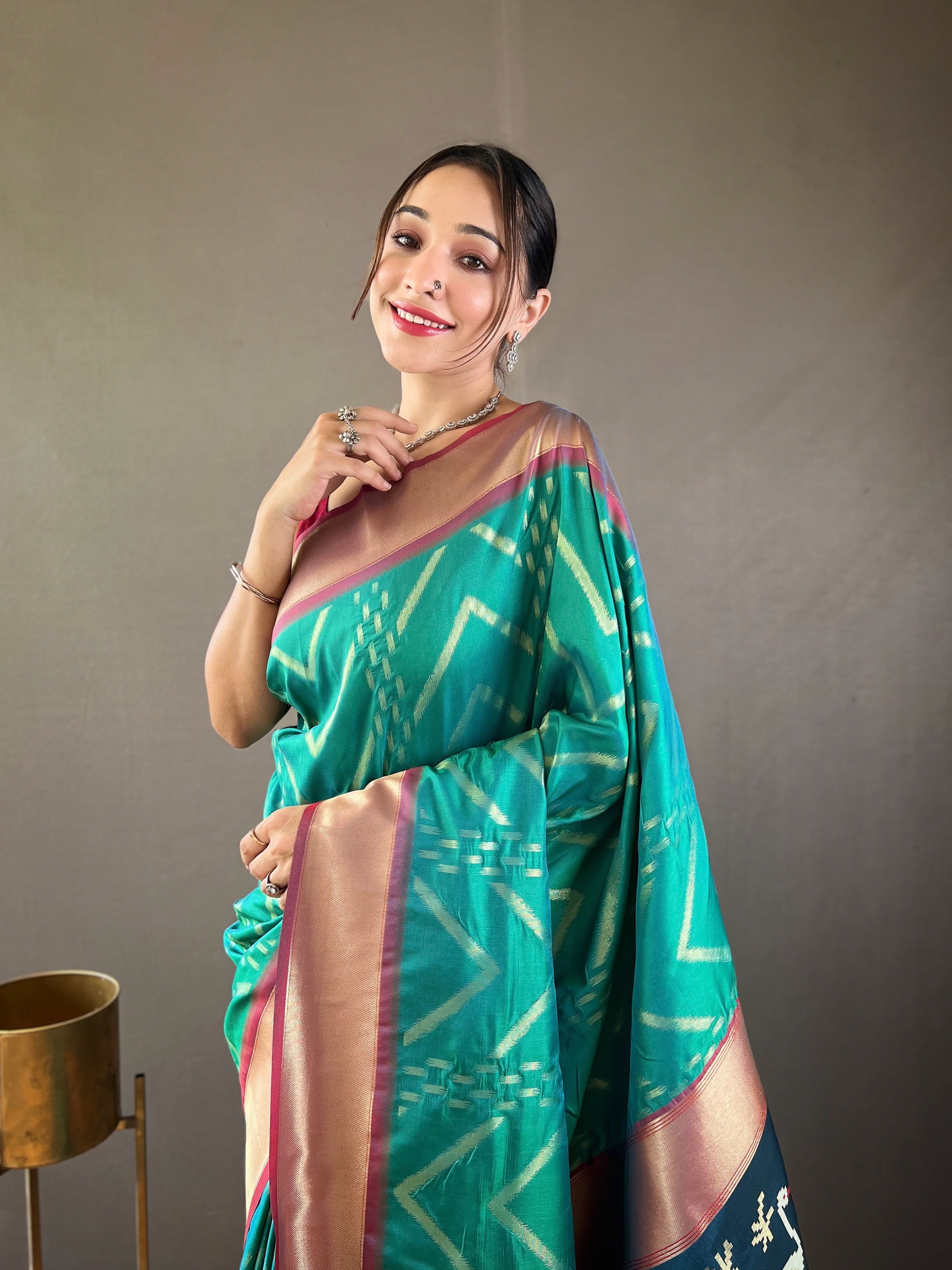 Rama Zig Zag Viscose Zari Design Soft Banarasi Silk Saree
