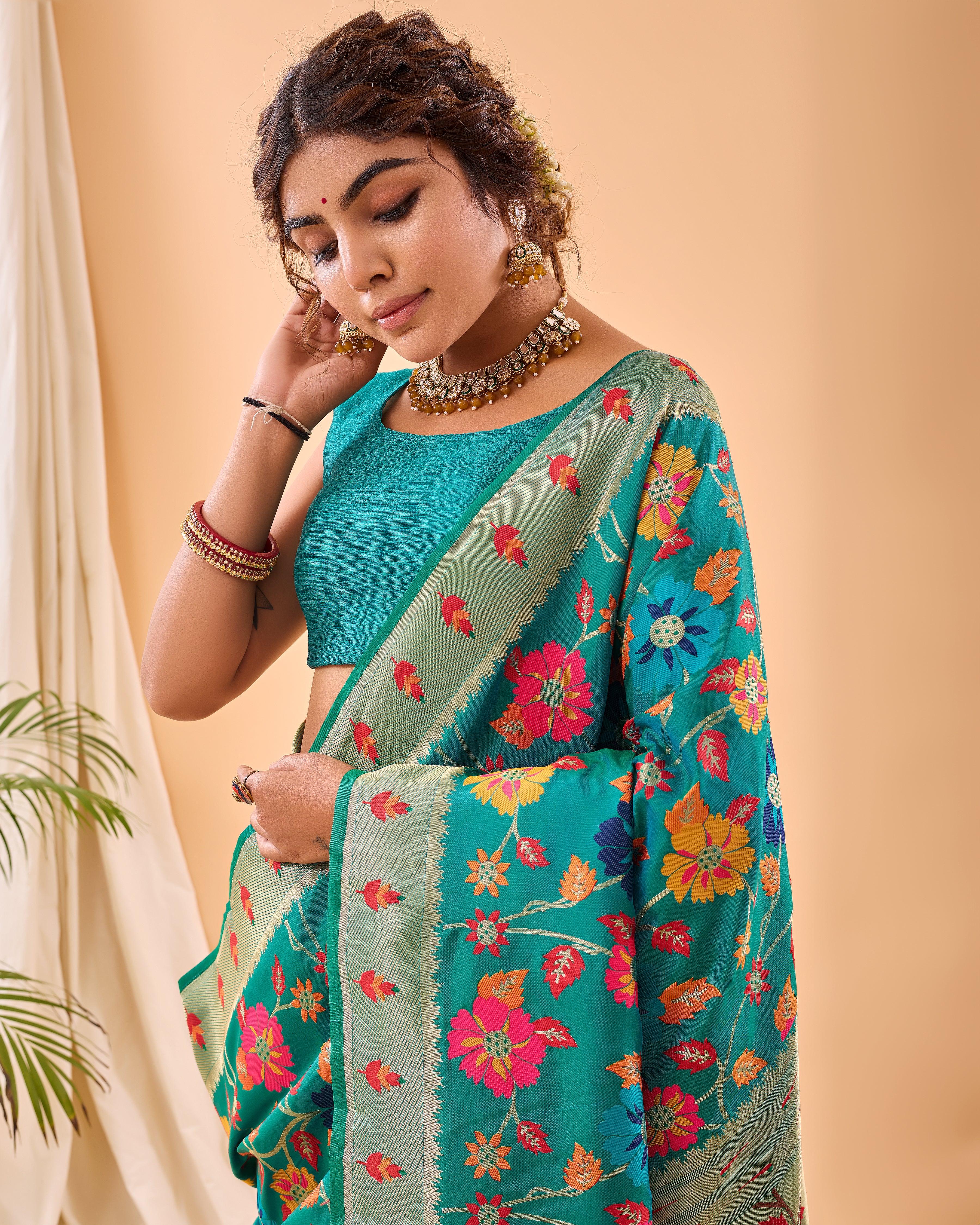 Rama Kashmiri Pashmina Jaal Silk Woven Meenakari Work Saree
