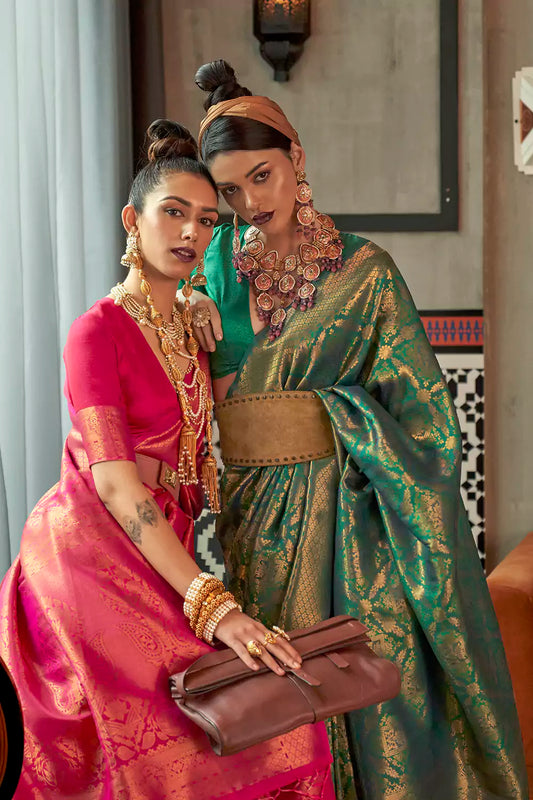 Leaf Green Two Tone Handloom Saree