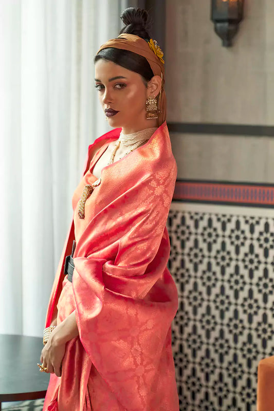 Fire Orange Two Tone Handloom Saree