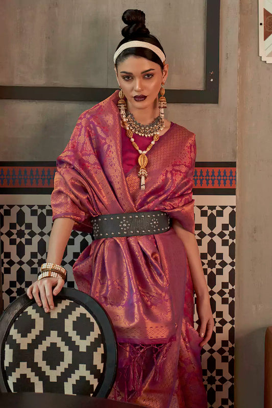 Wine Color Two Tone Handloom Saree