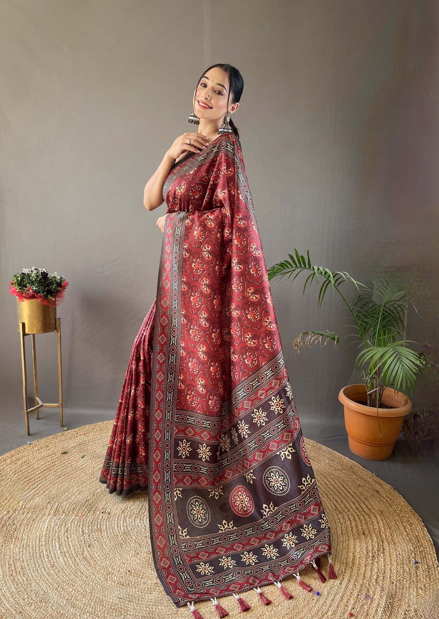 Red Digital Printed Silk Weaves Saree