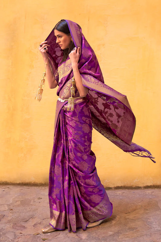 Dark Orchid Purple Soft Silk Saree In Handloom Weaving With Sequins