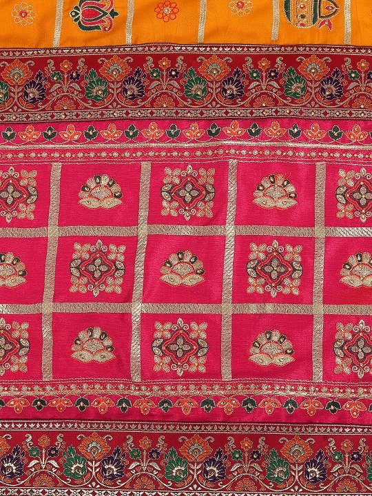 Yellow and Pink Beautiful Designer Panetar Silk Saree