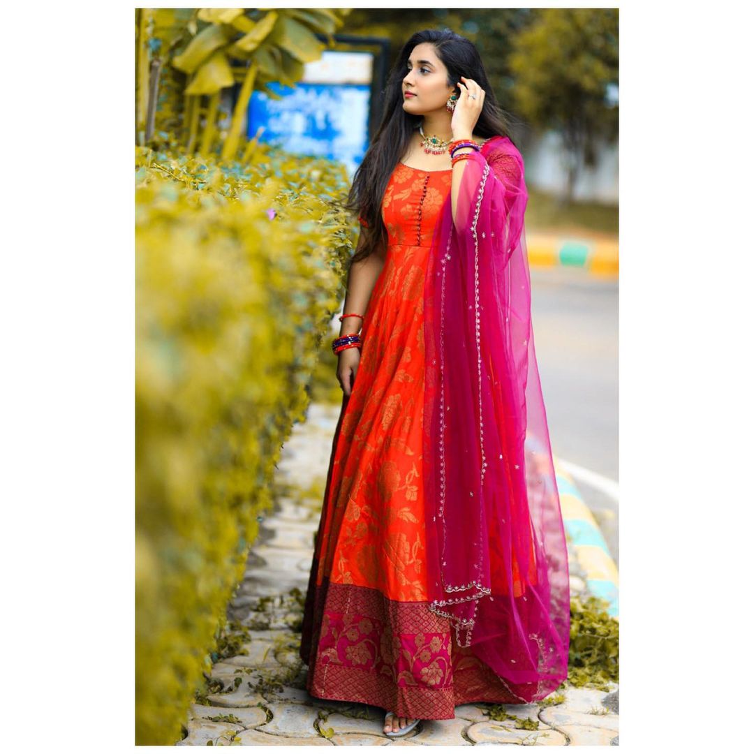 purple and orange combination dress Maya Gown