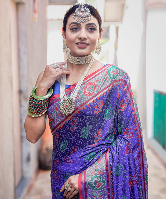 Violet Soft Elegant Patola Silk With All Over Meenakari Patola Weaving Saree