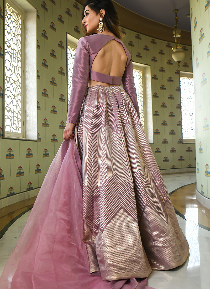 Levender Partywear Woven Zari Jacquard Lehenga Choli