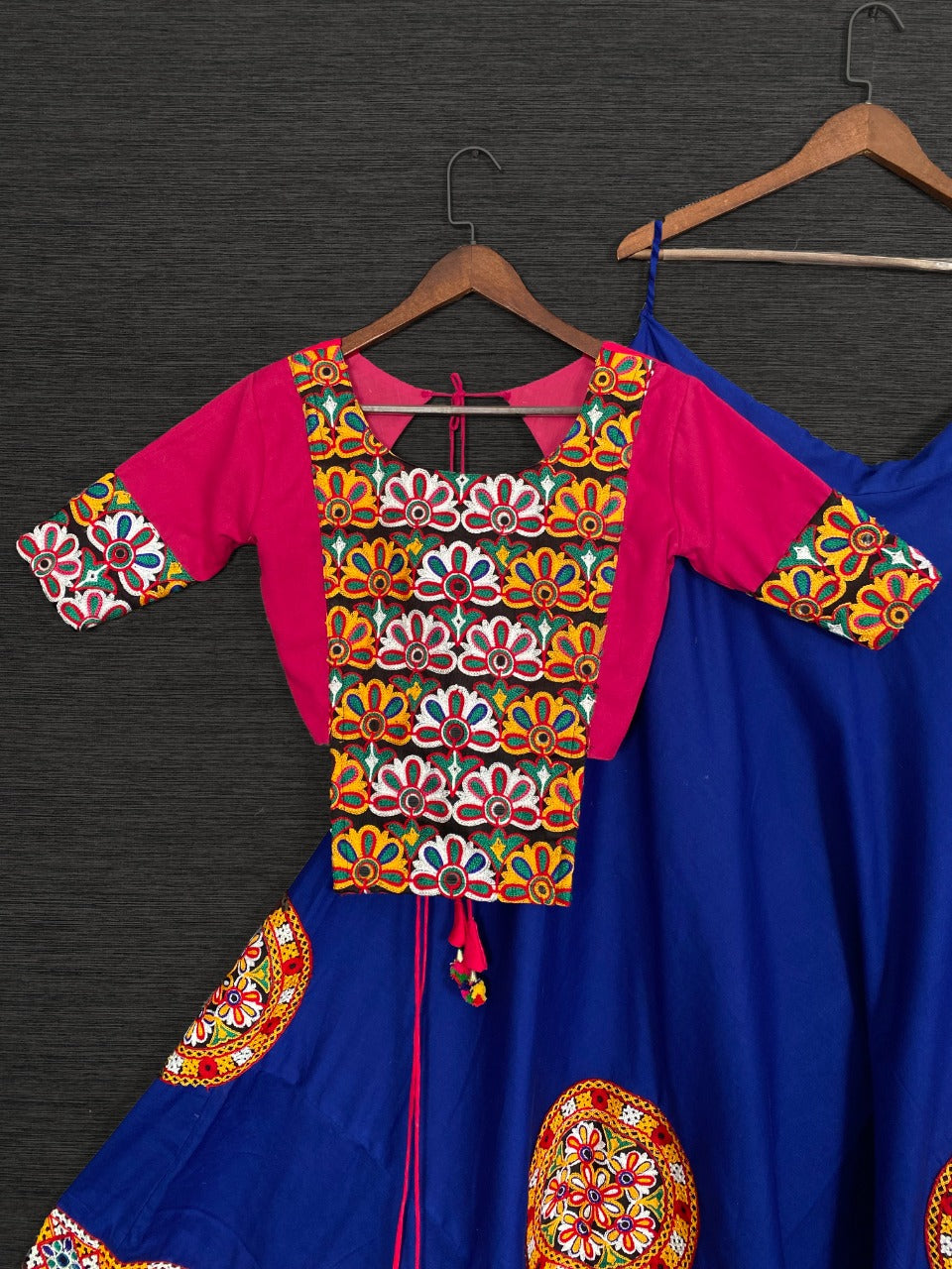 Blue Cotton Embroidered Aari Work Traditional Chaniya Choli With Bandhej Dupatta