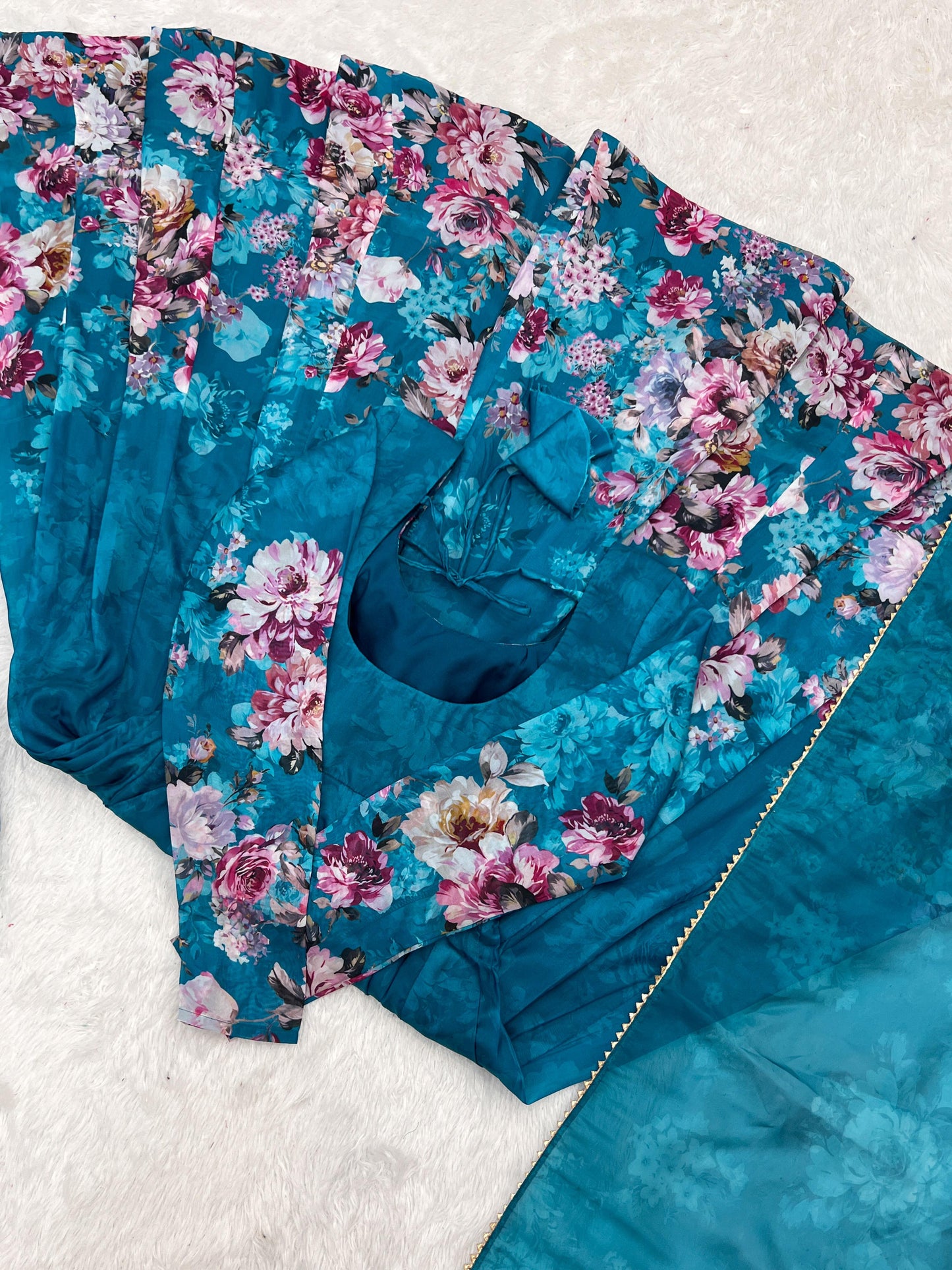 Navy Blue Pure Soft Organja Silk Fabric Fully Flair Kali Pattern And Canvas Patta With Dupatta Set Suit