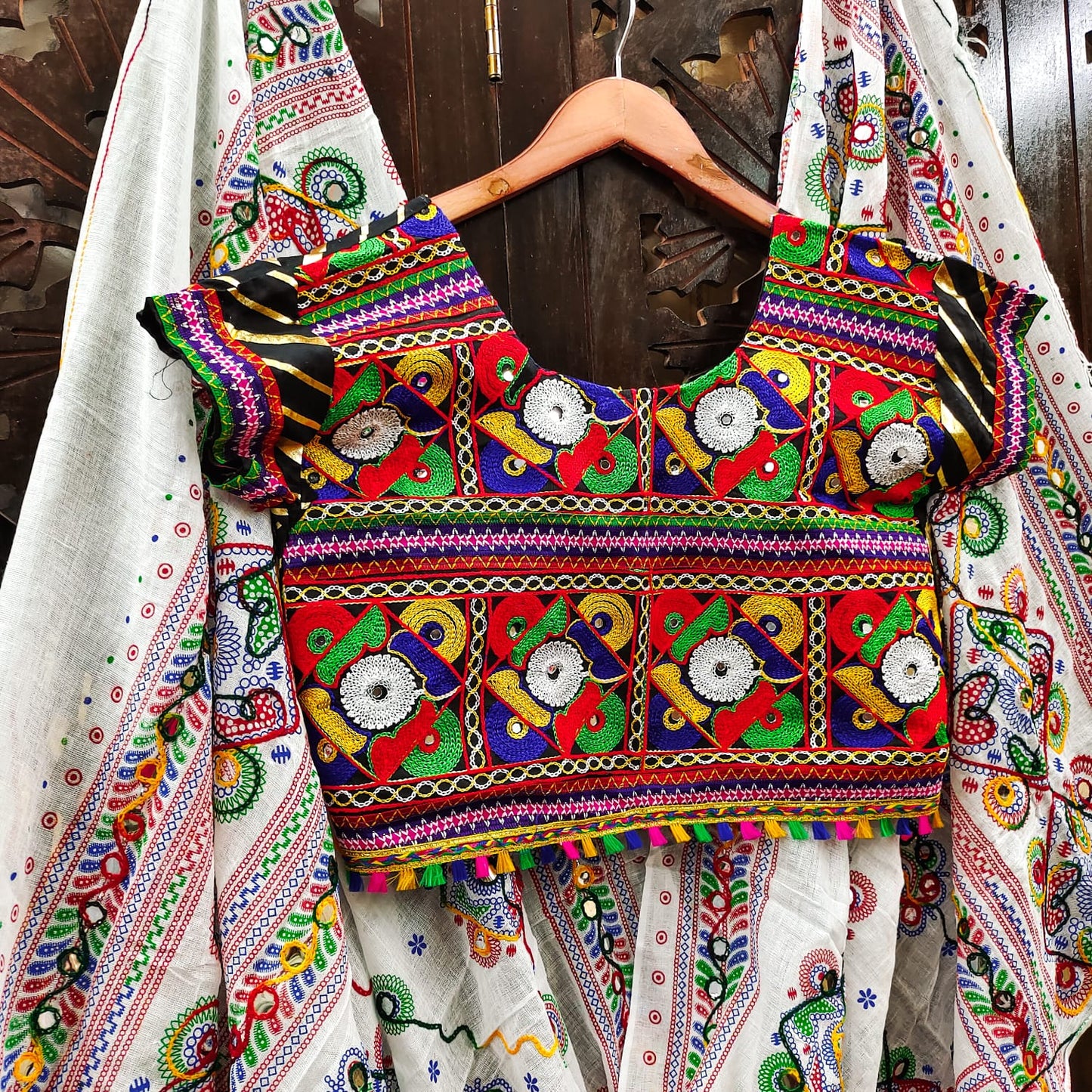 Black Pure Heavy Rayon Cotton With Lehriya Golden Print And Heavy Work Border Real Mirror Work Navratri Lehenga Choli