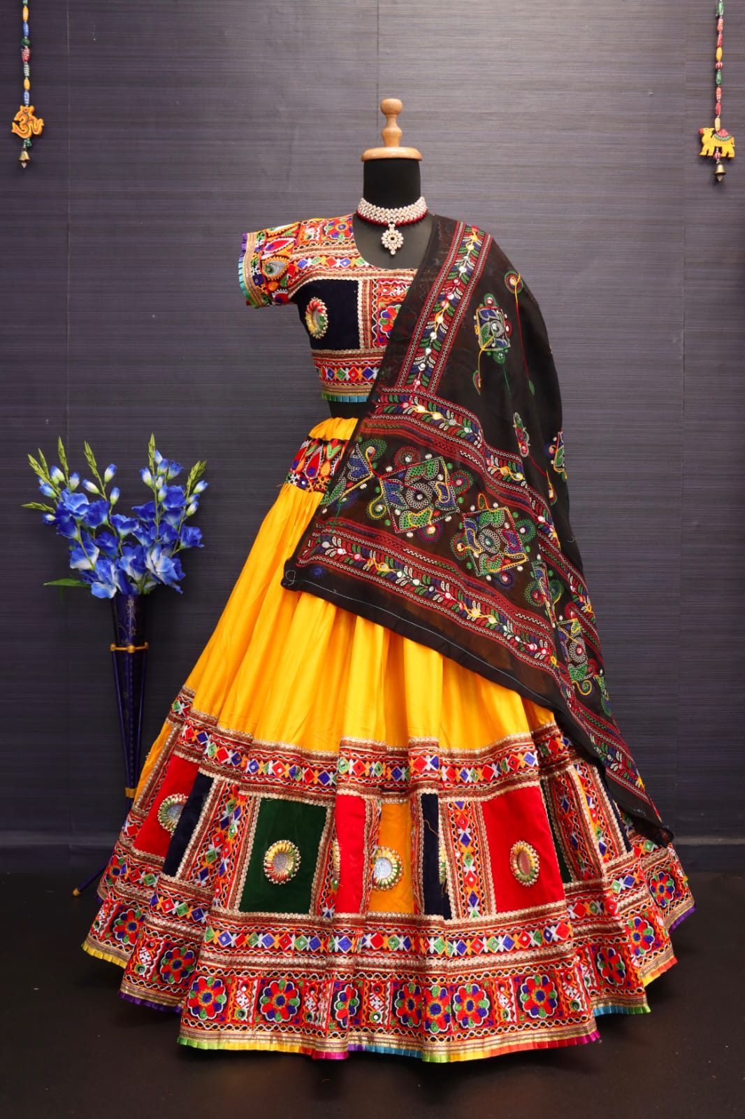 Yellow Pure Heavy Rayon Cotton With Heavy Work Border And Handmade Bangadi With Paper Mirror Work Navratri Lehenga Choli