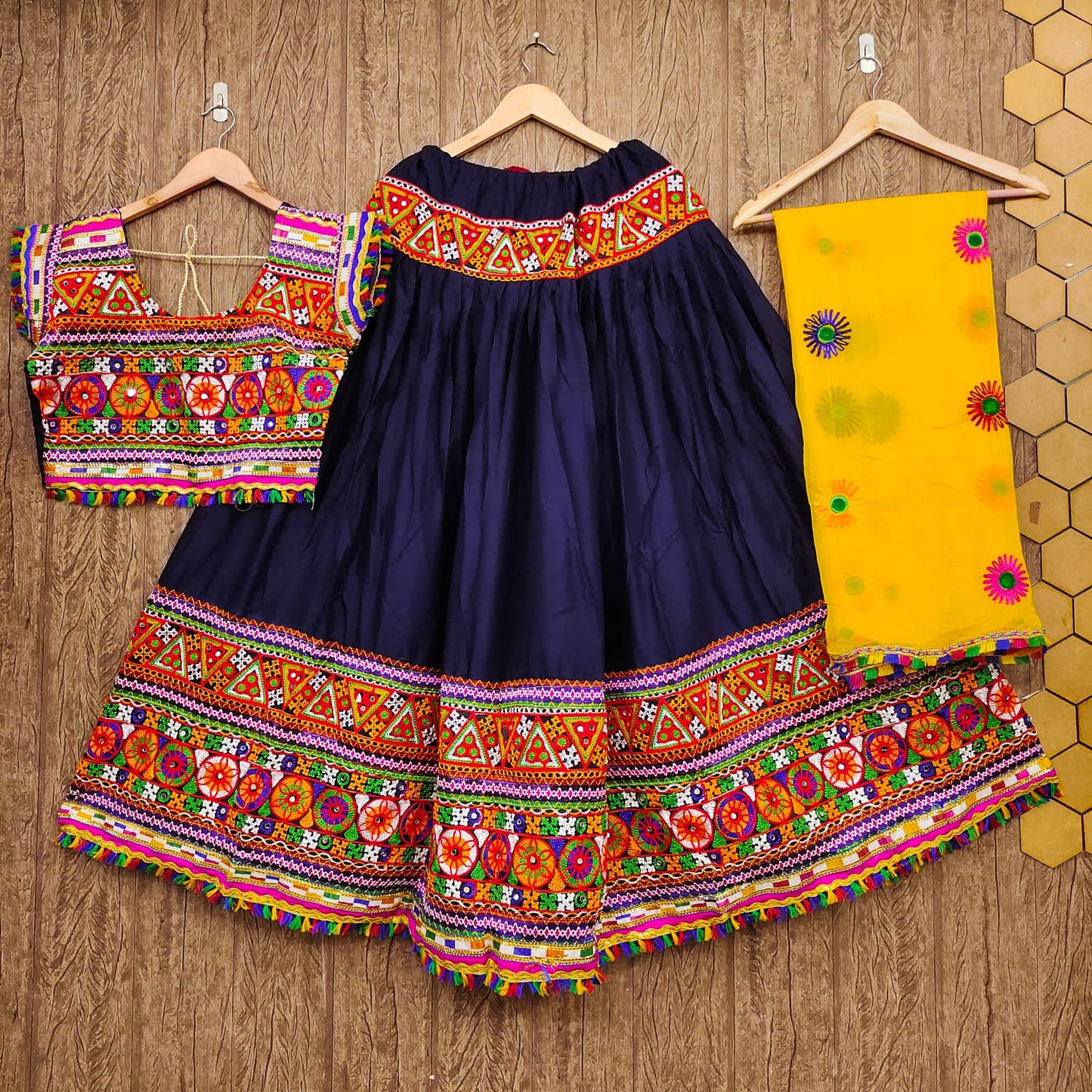 Neavy Blue Pure Heavy Rayon Cotton With Heavy Work Border And Real Mirror Work Navratri Lehenga Choli