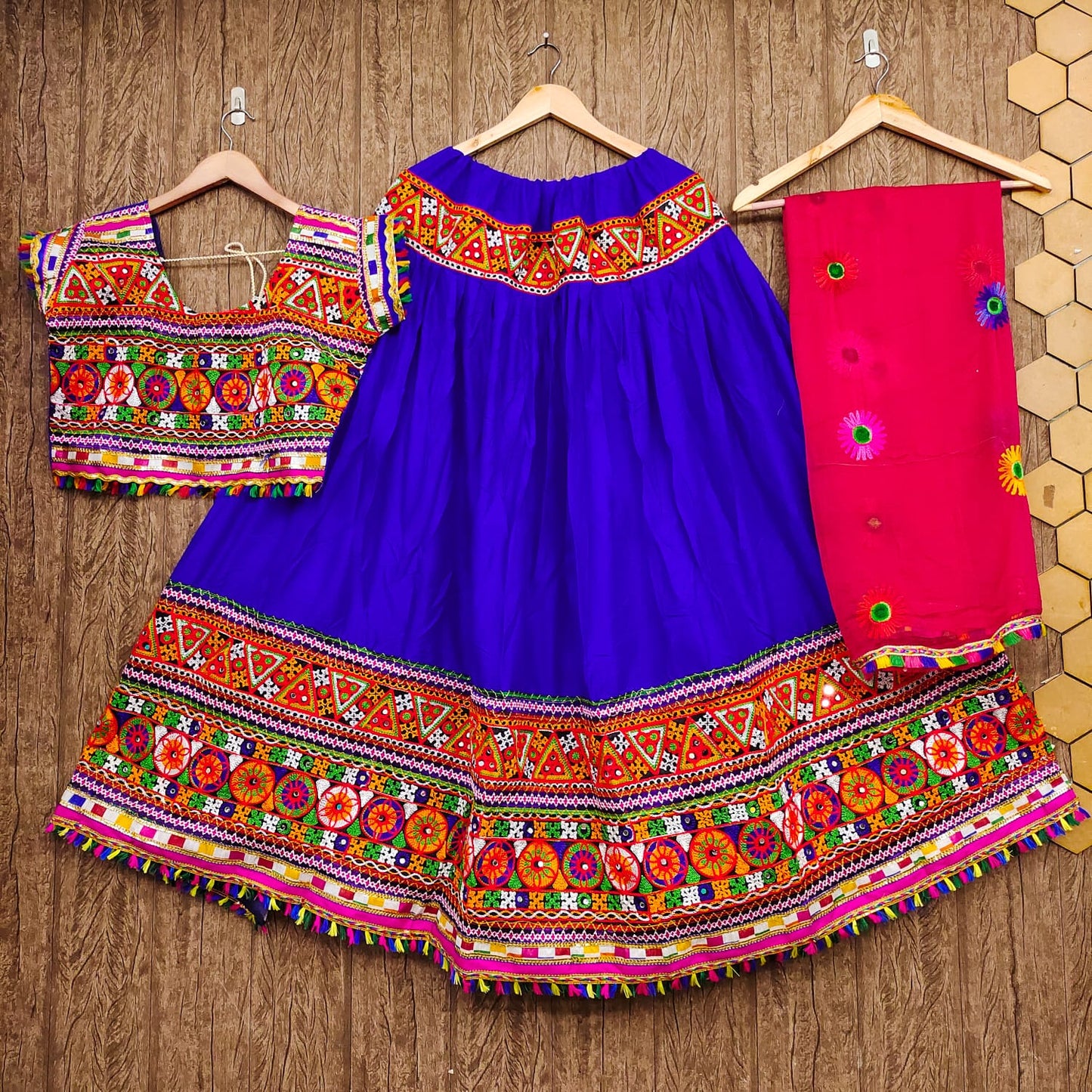Blue Pure Heavy Rayon Cotton With Heavy Work Border And Real Mirror Work Navratri Lehenga Choli