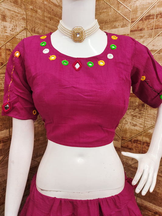 Pink Kora Cotton Real Mirror Work Real Mirror Work Fully Stiched Navratri Lehenga Choli