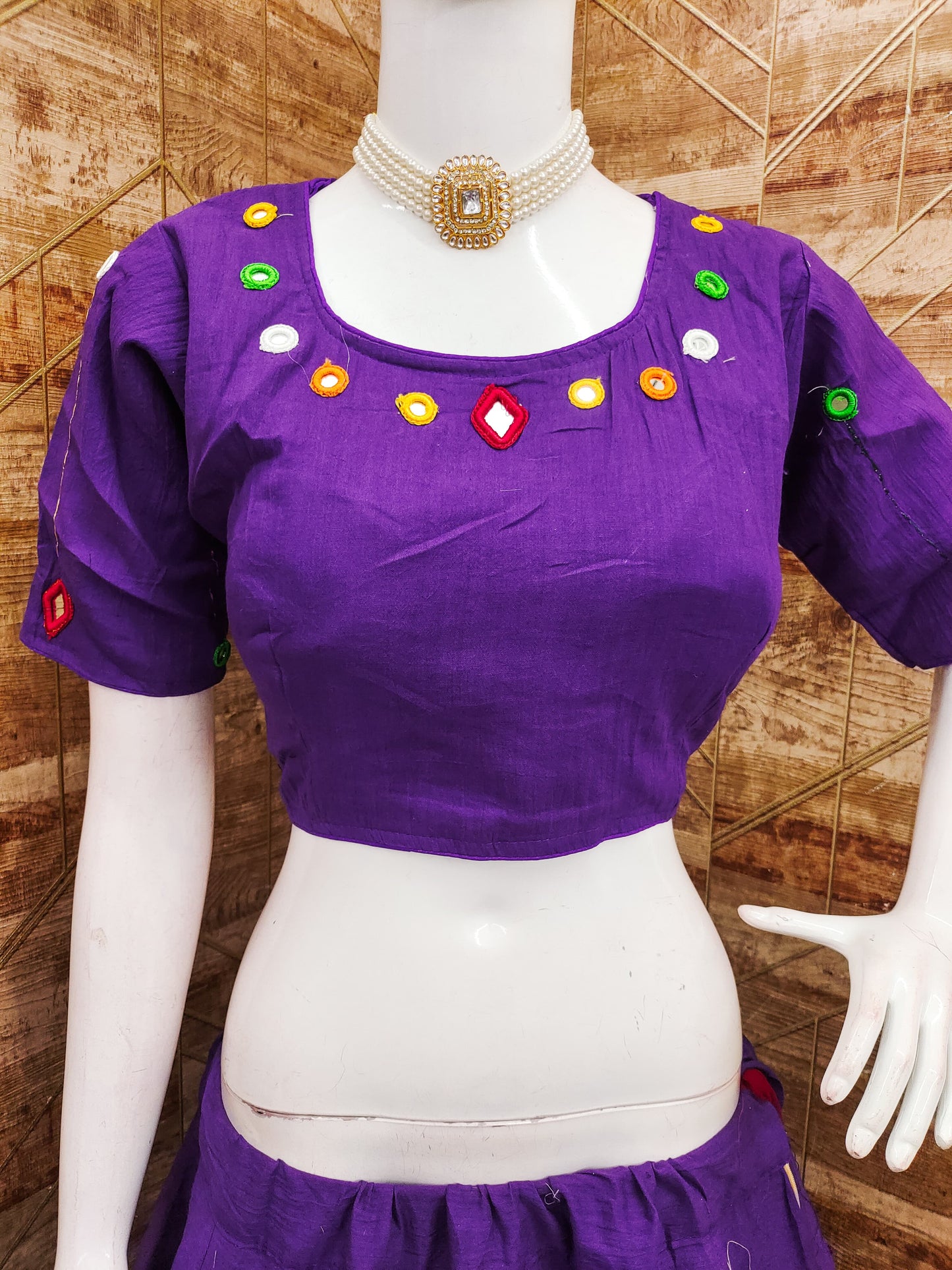 Purple Kora Cotton Real Mirror Work Real Mirror Work Fully Stiched Navratri Lehenga Choli