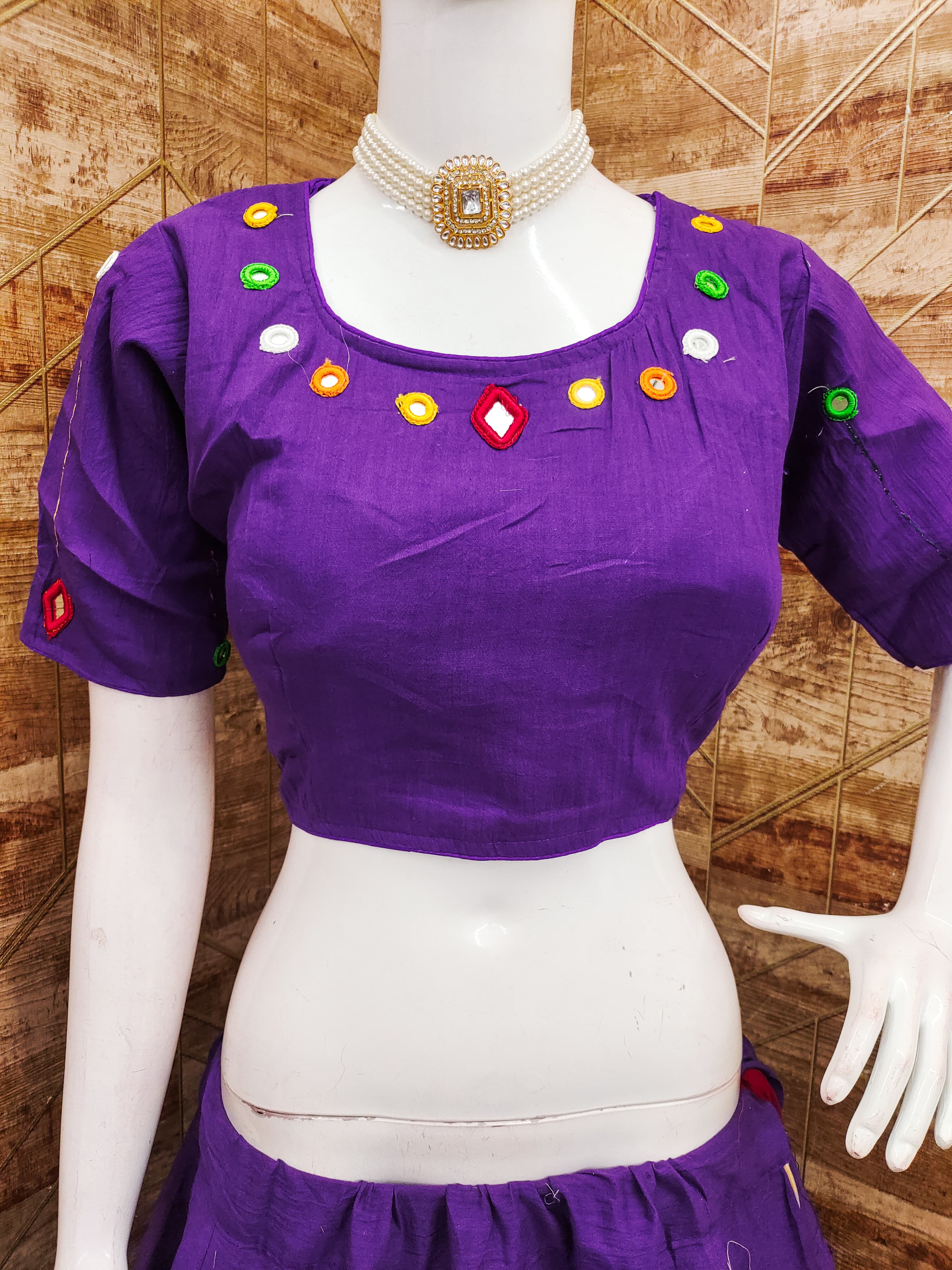 Purple Kora Cotton Real Mirror Work Real Mirror Work Fully Stiched Navratri Lehenga Choli