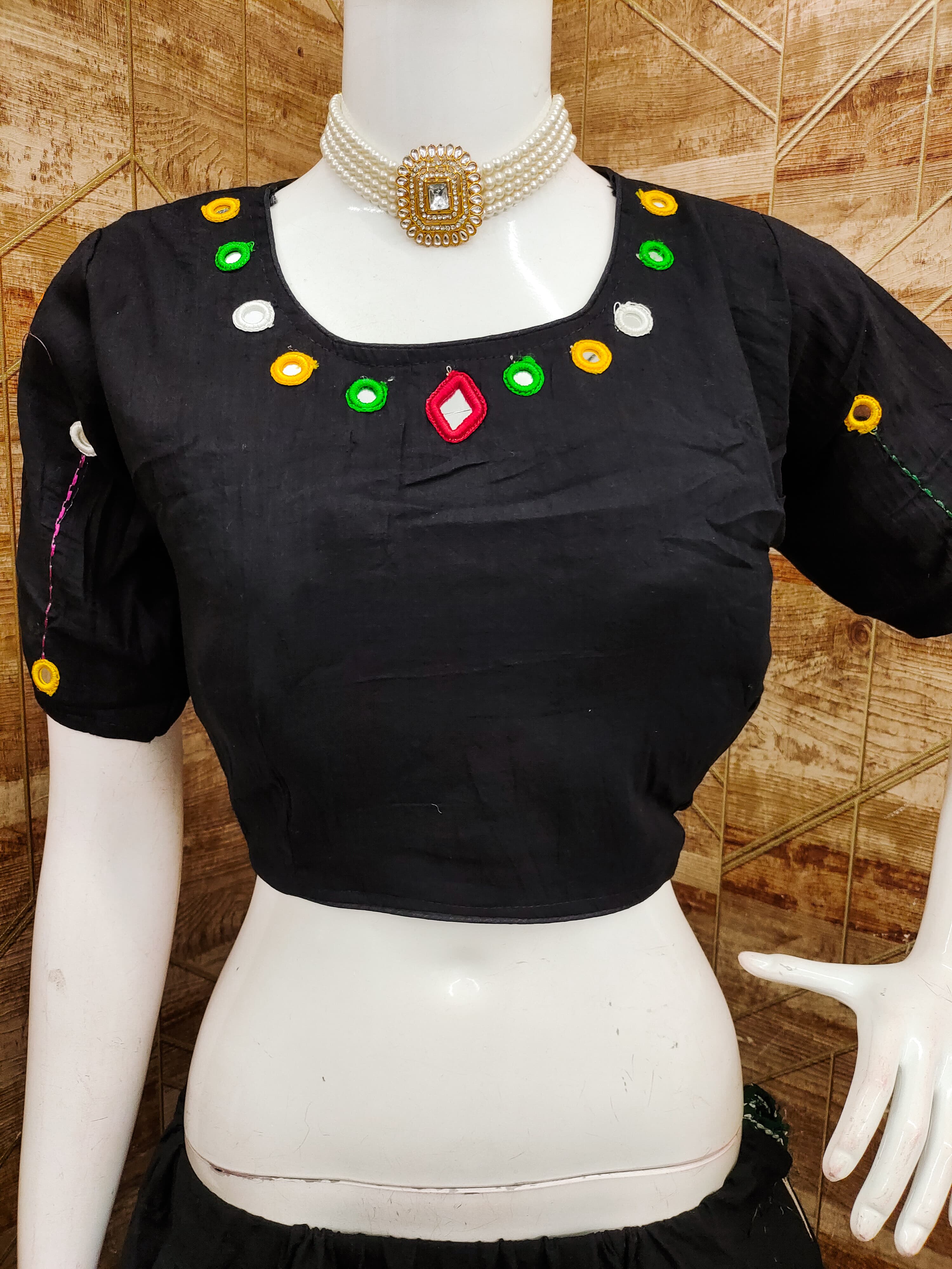 Black Kora Cotton Real Mirror Work Real Mirror Work Fully Stiched Navratri Lehenga Choli