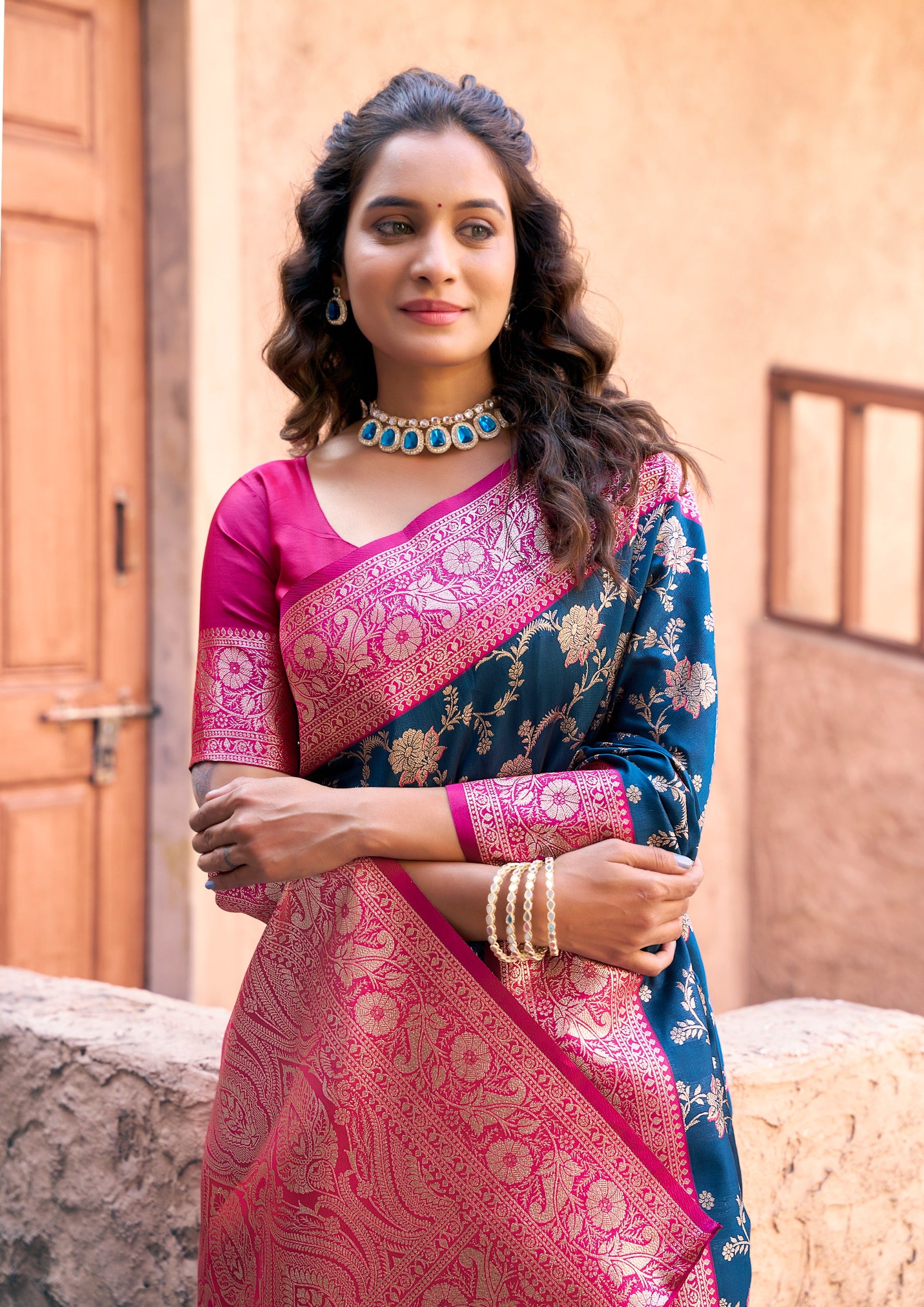 Sea Blue Art Silk Saree with Ethnic Motifs & Zari Work – Designer Festive & Wedding Wear Saree