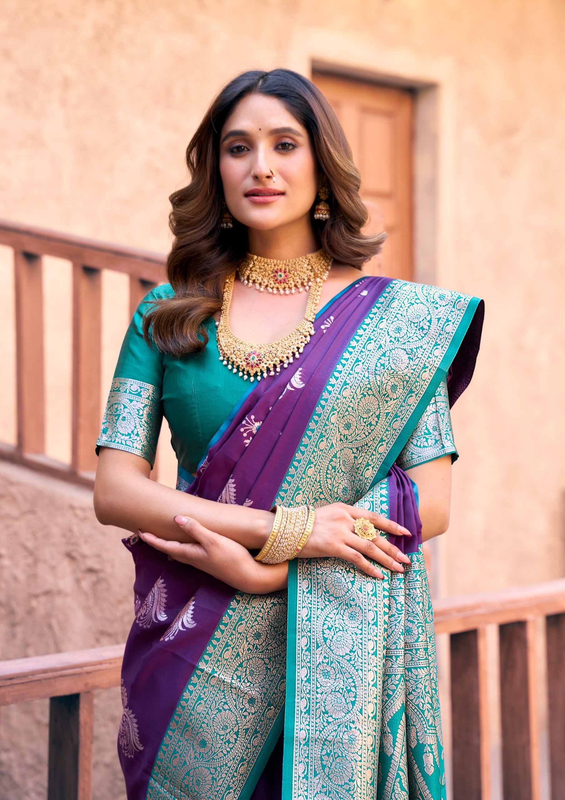 Purple Art Silk Saree with Ethnic Motifs & Zari Work – Designer Festive & Wedding Wear Saree