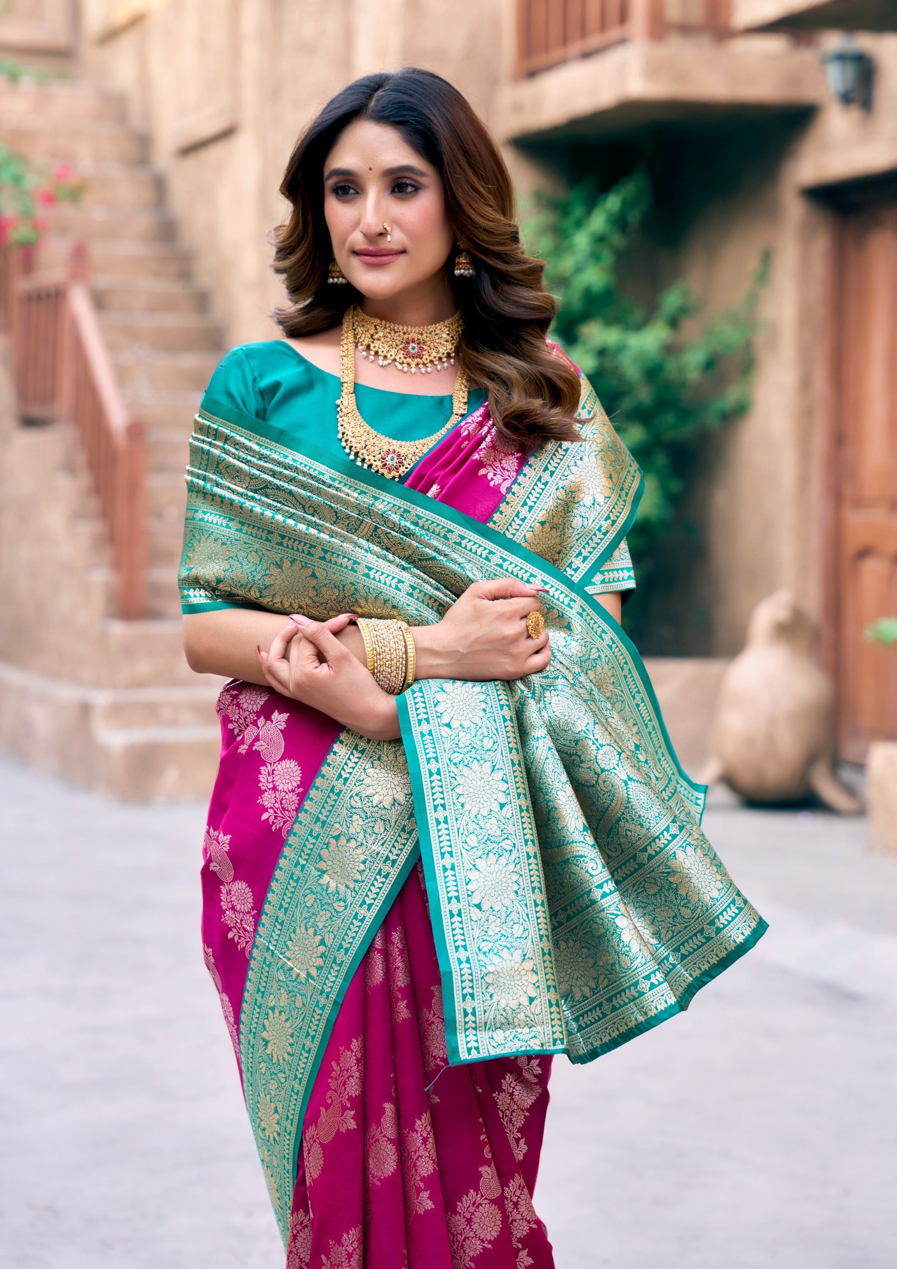 Pink Art Silk Saree with Ethnic Motifs & Zari Work – Designer Festive & Wedding Wear Saree
