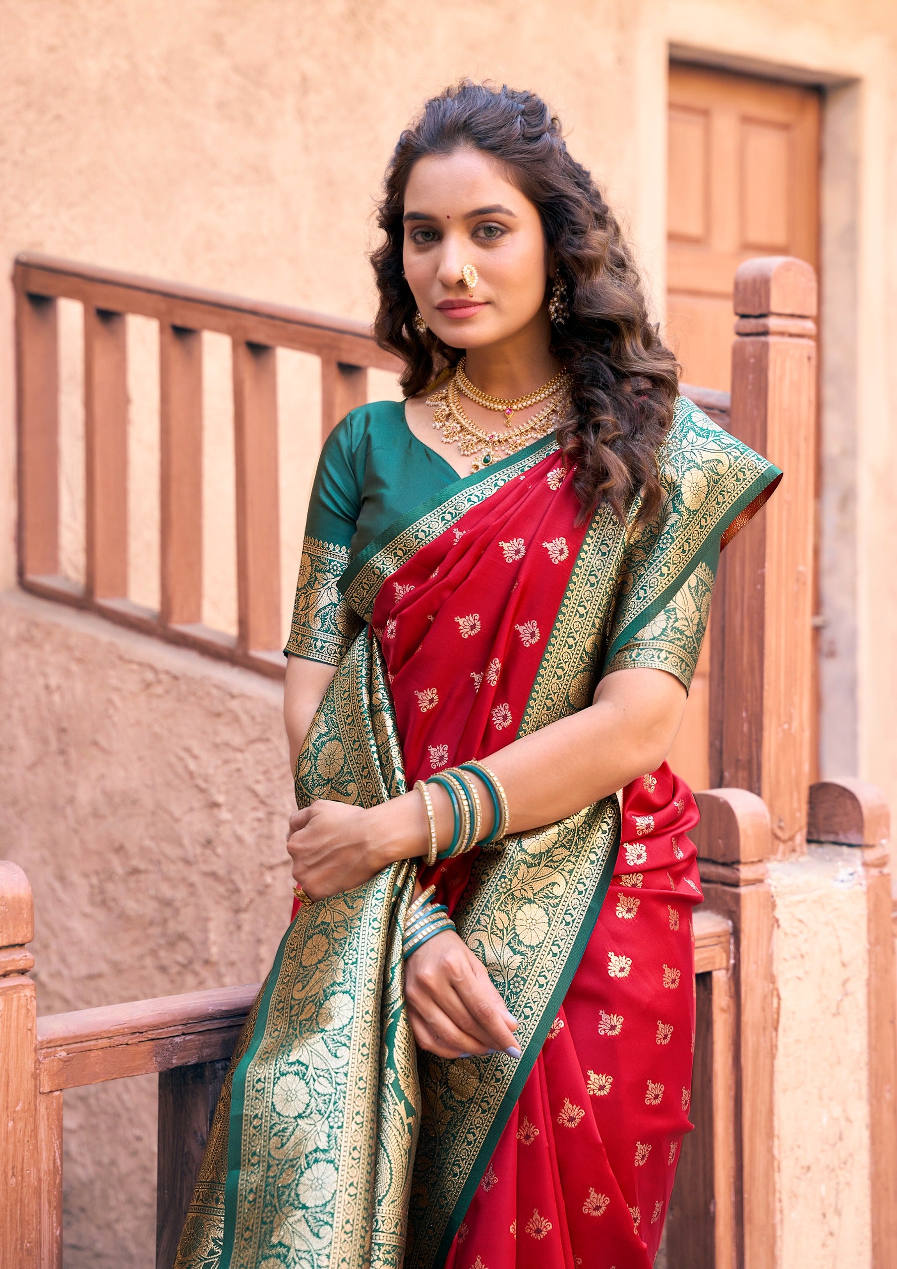 Ruby Red Art Silk Saree with Ethnic Motifs & Zari Work – Designer Wedding & Festive Wear Saree