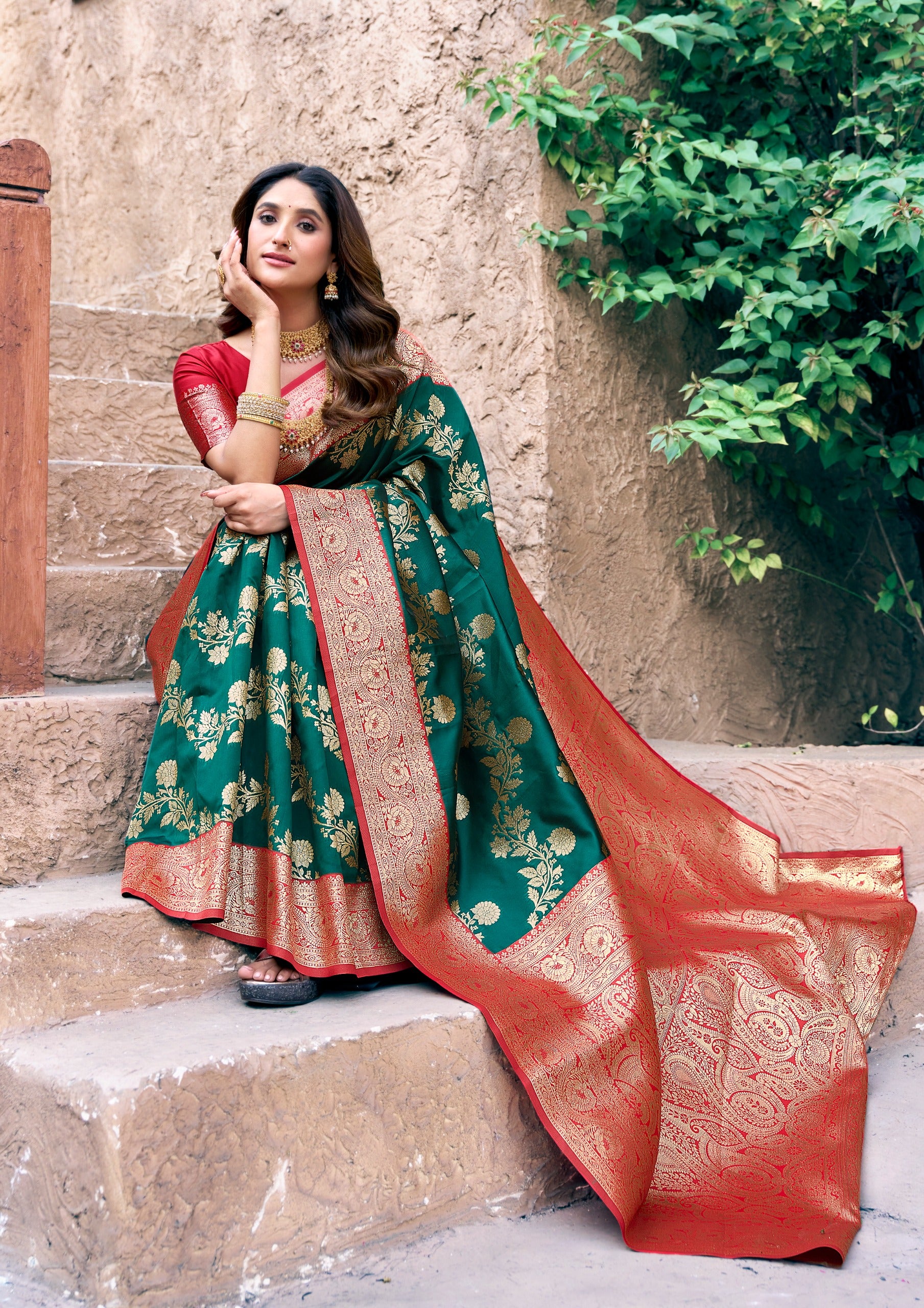 Teal Green Art Silk Saree with Ethnic Motifs & Zari Work – Designer Festive & Wedding Wear Saree
