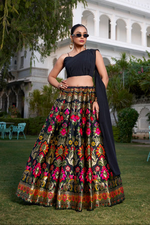 Black Banarasi Silk Weaving Lehenga
