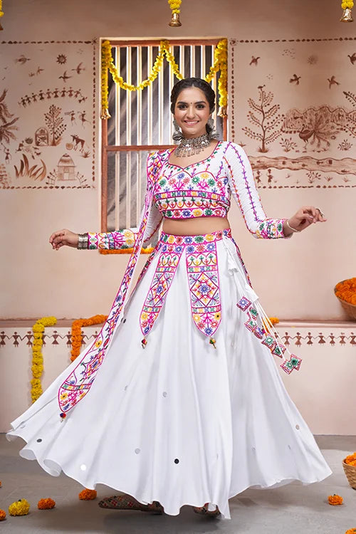 White Beautiful Work Exclusive Designer Navratri Lehenga