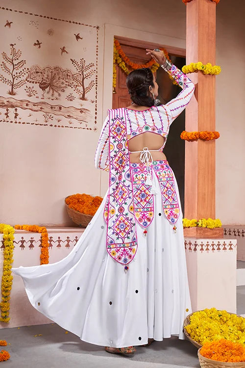 White Beautiful Work Exclusive Designer Navratri Lehenga