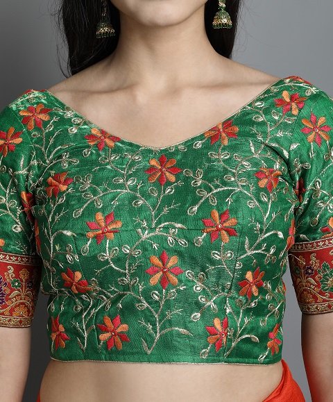 Patola Silk Saree | Orange, Green Color Panetar Wedding Saree | Doli Design Saree