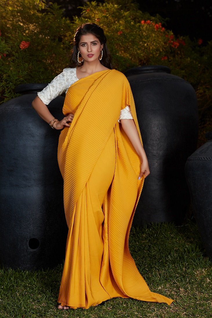 Yellow Color Plitting Work Sarees