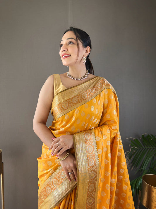 Yellow Soft Silk Rich Pallu Woven Saree