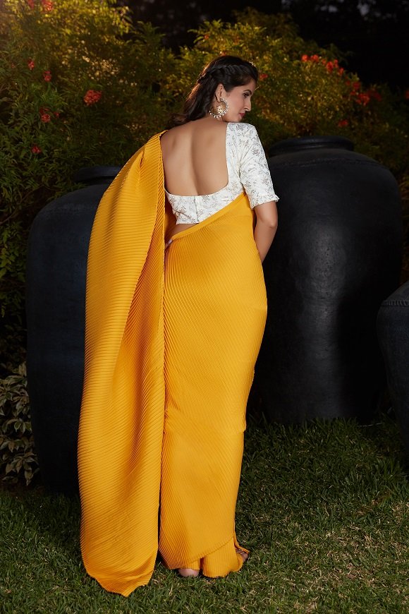Yellow Color Plitting Work Sarees